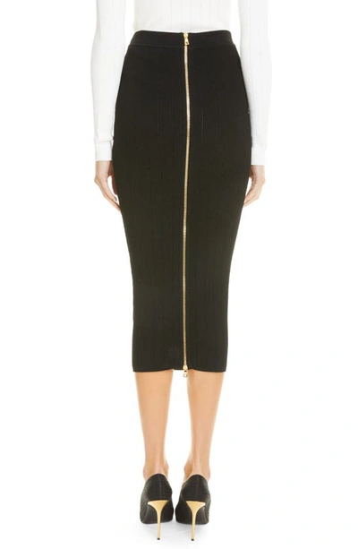 Shop Balmain Button Front Rib Midi Skirt In 0pa 0pa Noir