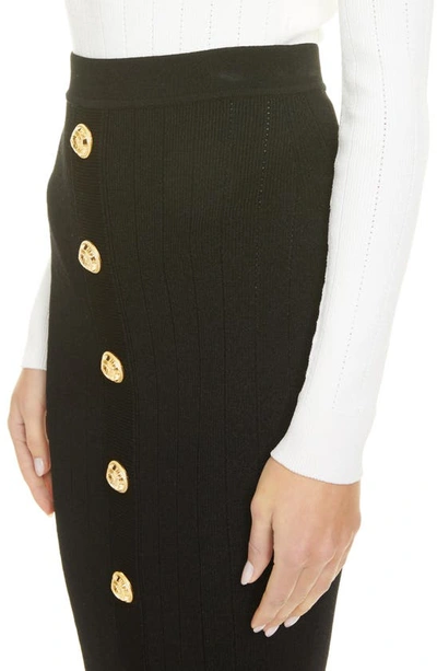 Shop Balmain Button Front Rib Midi Skirt In 0pa 0pa Noir
