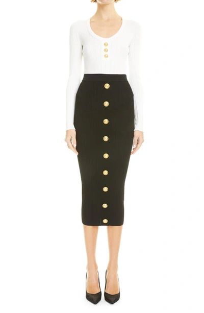 Balmain Button-embellished Jacquard-knit Midi Skirt In 0pa 0pa Noir