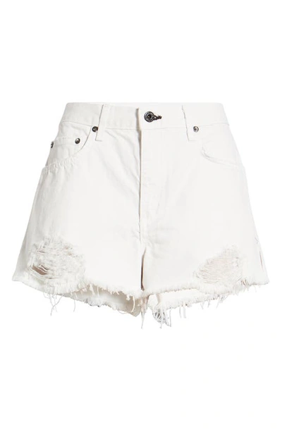 Shop Askk Ny Jax Distressed High Waist Cutoff Denim Shorts In Ivory