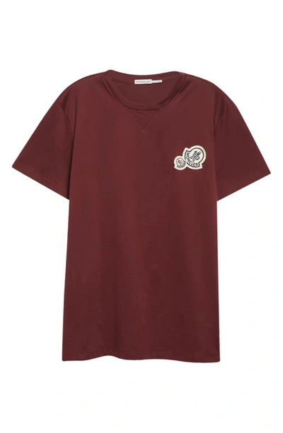 Shop Moncler Double Logo Patch Cotton T-shirt In Burgundy