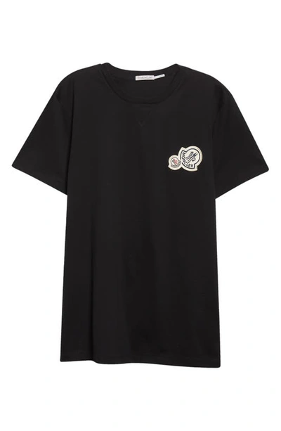 Shop Moncler Double Logo Patch Cotton T-shirt In Black