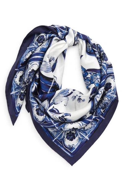 Shop Dolce & Gabbana Mediterraneo Square Silk Scarf In Blue