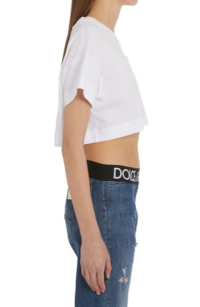 Shop Dolce & Gabbana Logo Crop Cotton Jersey T-shirt In W0800 Bianco Ottico