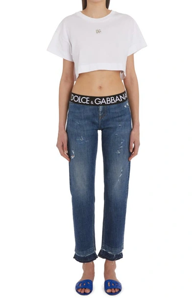 Shop Dolce & Gabbana Logo Crop Cotton Jersey T-shirt In W0800 Bianco Ottico