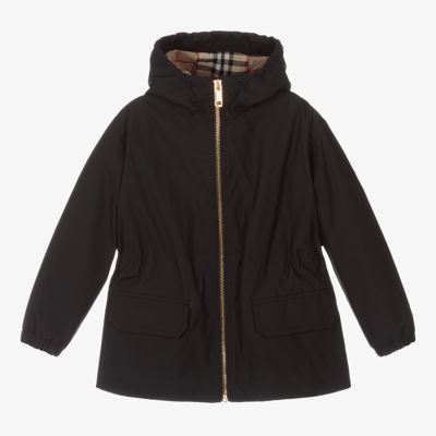 Shop Burberry Girls Black Lightweight Hooded Jacket