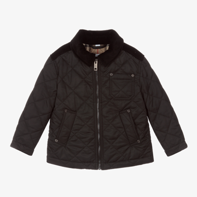 Shop Burberry Boys Black Quilted Jacket