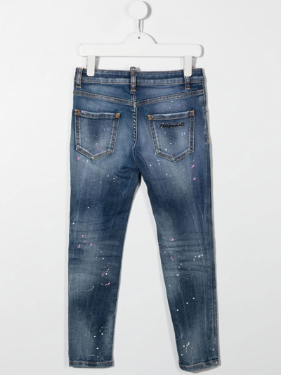 Shop Dsquared2 Paint-splatter Slim-cut Jeans In Blue