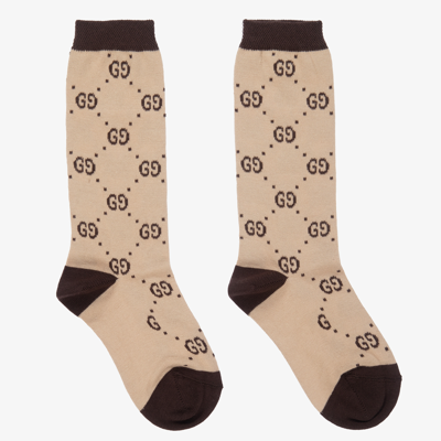 Shop Gucci Beige & Brown Cotton Gg Socks