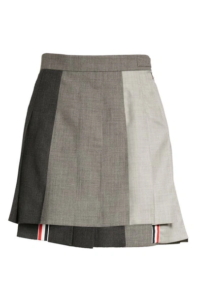 Shop Thom Browne Colorblock Pleated Wool Miniskirt In Dark Grey 025