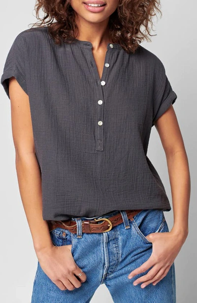 Shop Faherty Dream Desmond Organic Cotton Top In Washed Black