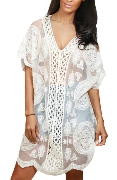 Shop Nikki Lund Mesh Embroidered Tunic Top In Ivory