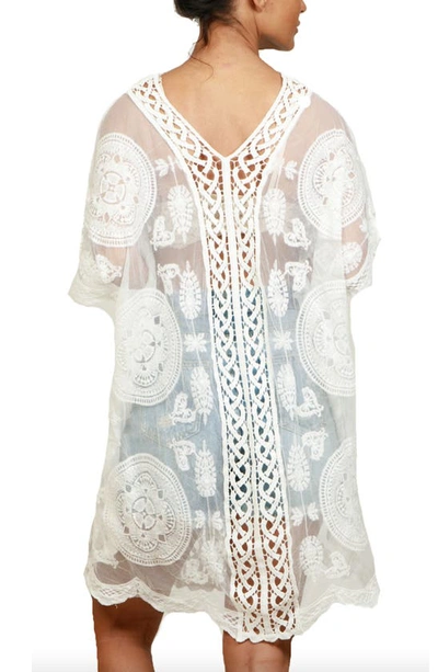 Shop Nikki Lund Mesh Embroidered Tunic Top In Ivory