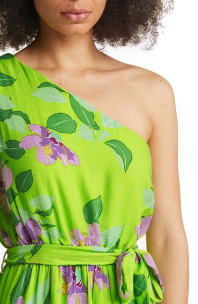 Shop Btfl-life Floral Print One-shoulder Romper In Green/ Lavender