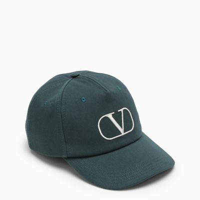 Shop Valentino Garavani | Green Vlogo Baseball Cap In Cotton In Metal