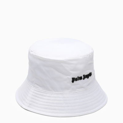 Shop Palm Angels White Logo-print Bucket Hat