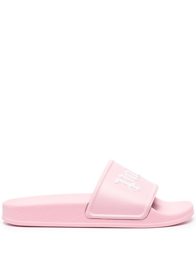 Shop Palm Angels Slides With Print In Pink & Purple