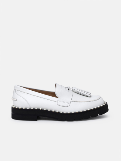 Shop Stuart Weitzman Mra Lift Leather Loafers In White