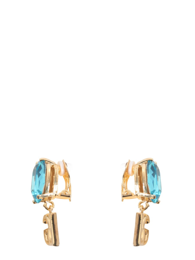 Shop Dolce & Gabbana Pendant Earrings With Rhinestones And Logo In Azure