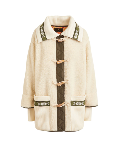 Shop Etro Woman White Coat With Frogs In Bianco