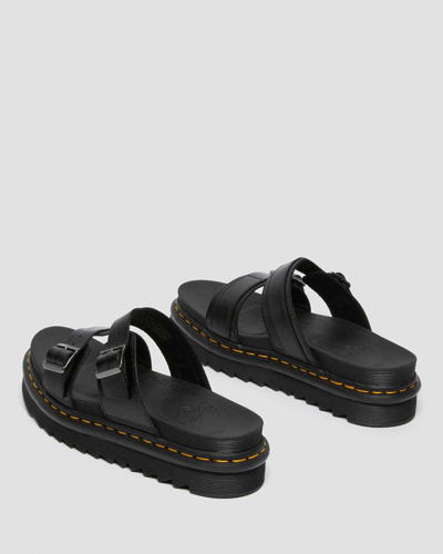 Shop Dr. Martens' Myles Brando Leather Buckle Slide Sandals In Schwarz