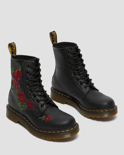Dr. Martens 1460 Vonda Floral Leather Lace Up Boots In Schwarz/mehrfarbig/bedruckt