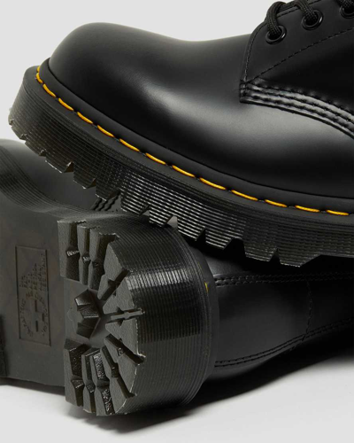 Dr. Martens Smooth Leather Quad Platform Boots In Black In Black