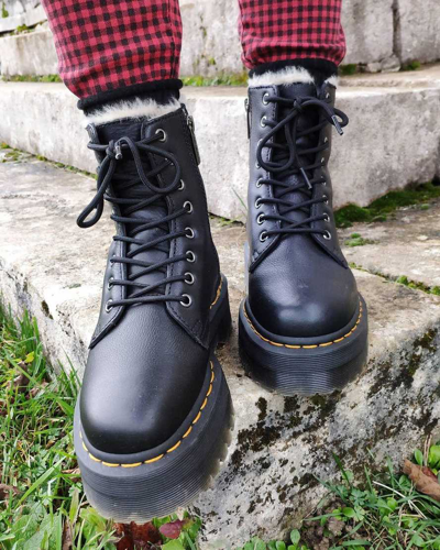 Dr. Martens Jadon Faux Fur Lined Leather Platform Boots In Black