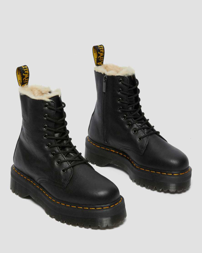 Dr. Martens Jadon Faux Fur Lined Leather Platform Boots In Black