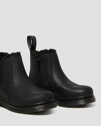 Dr. Martens' Toddler 2976 Faux Fur Lined Chelsea Boots In Schwarz