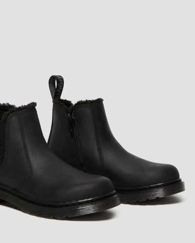 Dr. Martens' Junior 2976 Faux Fur Lined Chelsea Boots In Black