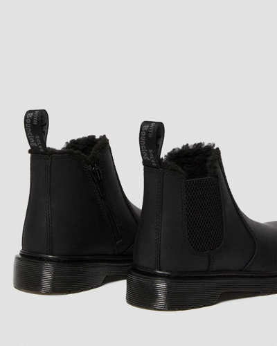 Dr. Martens' Junior 2976 Faux Fur Lined Chelsea Boots In Black