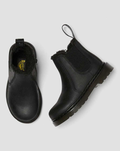 Dr. Martens' Toddler 2976 Faux Fur Lined Chelsea Boots In Schwarz