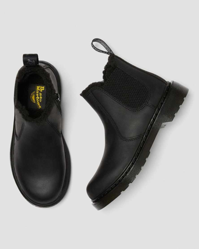 Dr. Martens' Junior 2976 Faux Fur Lined Chelsea Boots In Black