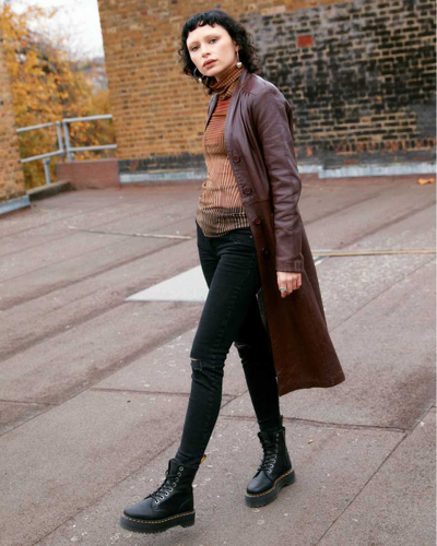 Dr. Martens Black Leather Jadon Pisa Platform Boots In Schwarz