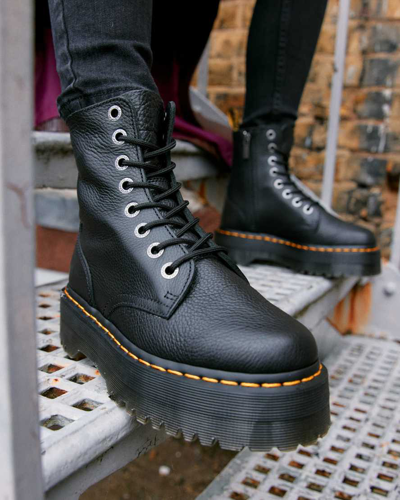 Dr. Martens Black Leather Jadon Pisa Platform Boots In Schwarz