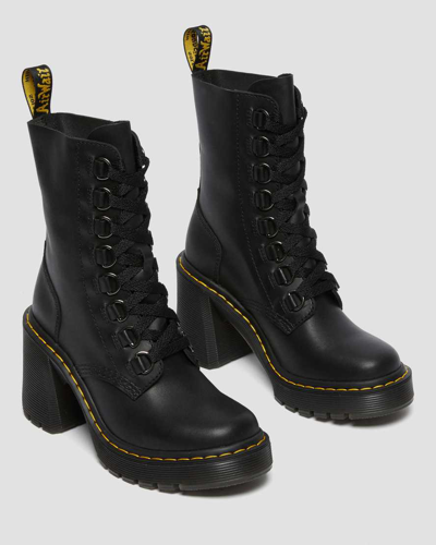 Dr. Martens' Chesney Leather Flared Heel Lace Up Boots In Black