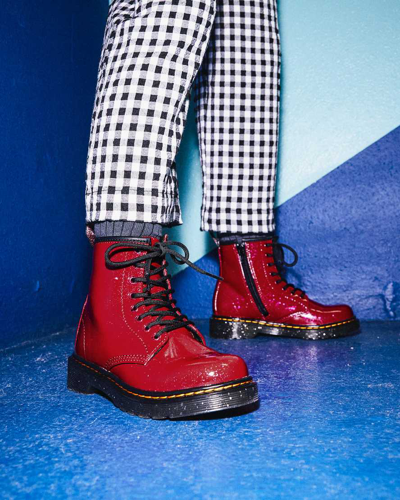 Shop Dr. Martens Junior's 1460 Glitter Lace Up Boots In Red