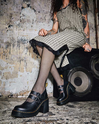 Dr. Martens Eviee Contrast-stitched Leather Heeled Sandals In Schwarz