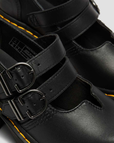 Dr. Martens Eviee Contrast-stitched Leather Heeled Sandals In Schwarz