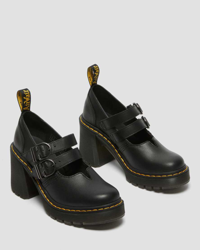 Dr. Martens Eviee Contrast-stitched Leather Heeled Sandals In Schwarz