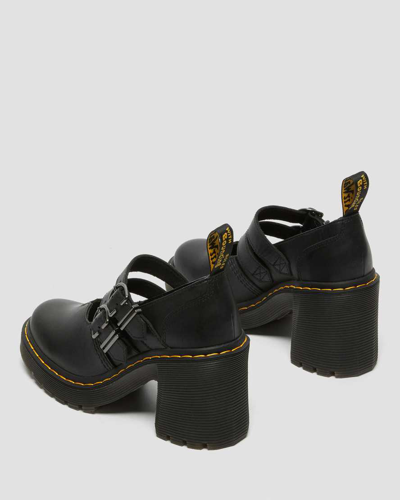 Dr. Martens Eviee Contrast-stitched Leather Heeled Sandals In Schwarz