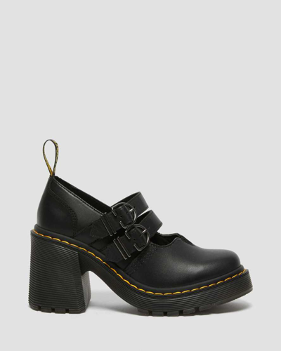 Dr. Martens Eviee Contrast-stitched Leather Heeled Sandals In Schwarz