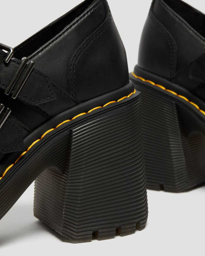Dr. Martens Eviee Contrast-stitched Leather Heeled Sandals In Schwarz
