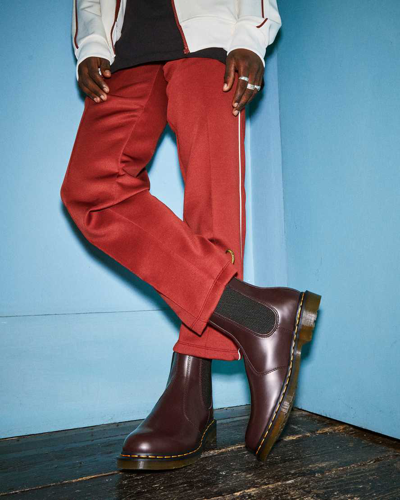 Dr. Martens 2976 Yellow Stitch Smooth Leather Chelsea Boots Burgundy | ModeSens