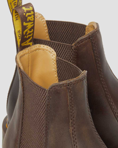 Dr. Martens' 2976 Yellow Stitch Crazy Horse Leather Chelsea Boots In Braun