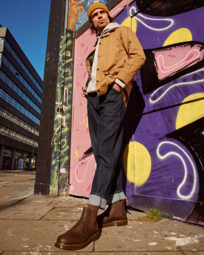 Dr. Martens' 2976 Yellow Stitch Crazy Horse Leather Chelsea Boots In Braun