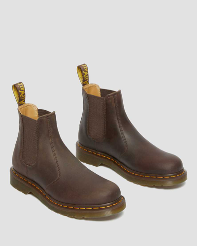 Dr. Martens' 2976 Yellow Stitch Crazy Horse Leather Chelsea Boots In Braun