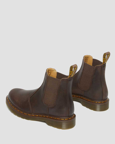 Dr. Martens' 2976 Yellow Stitch Crazy Horse Leather Chelsea Boots In Braun