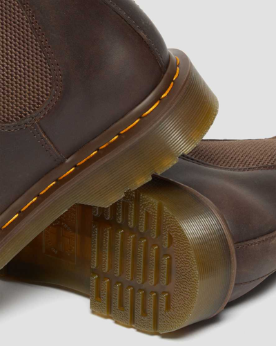 Dr. Martens' 2976 Yellow Stitch Crazy Horse Leather Chelsea Boots In Braun